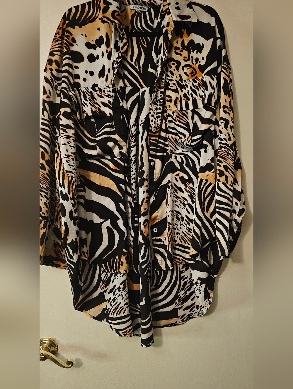 Fashion Nova Oversized Animal Print Satin Shirt Dress